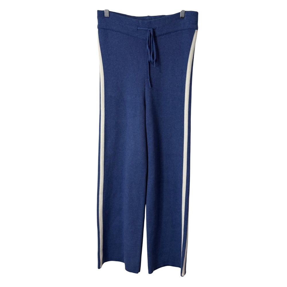 Maeve‎ Womens Knit Track Pants Wide Leg Medium Blue Striped Drawstring Lounge